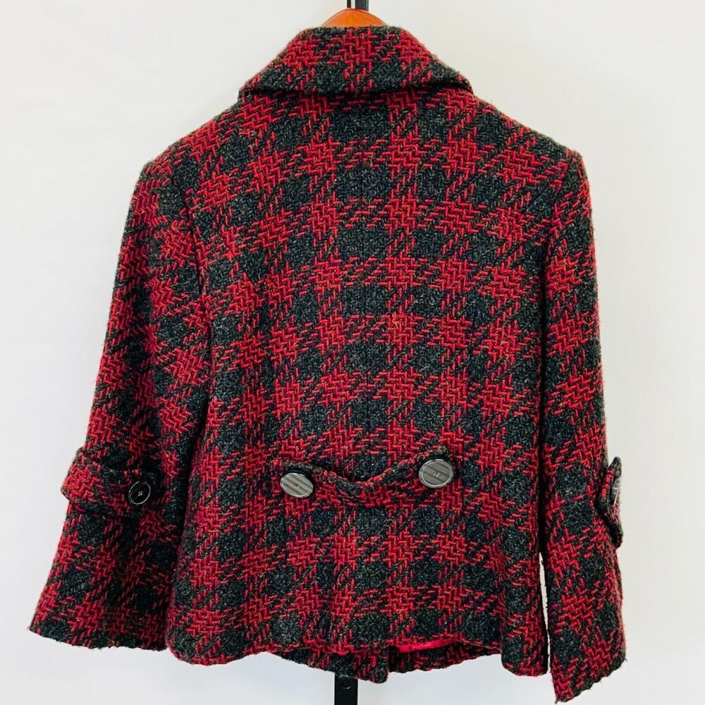 Mac & Jack Plaid Wool Blend Peacoat Sz 6 Red Black Double Breasted Lined Jacket - Picture 2 of 14